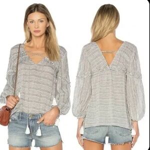 Derek Lam 10 Crosby V Neck Stripe Tassel Blouse